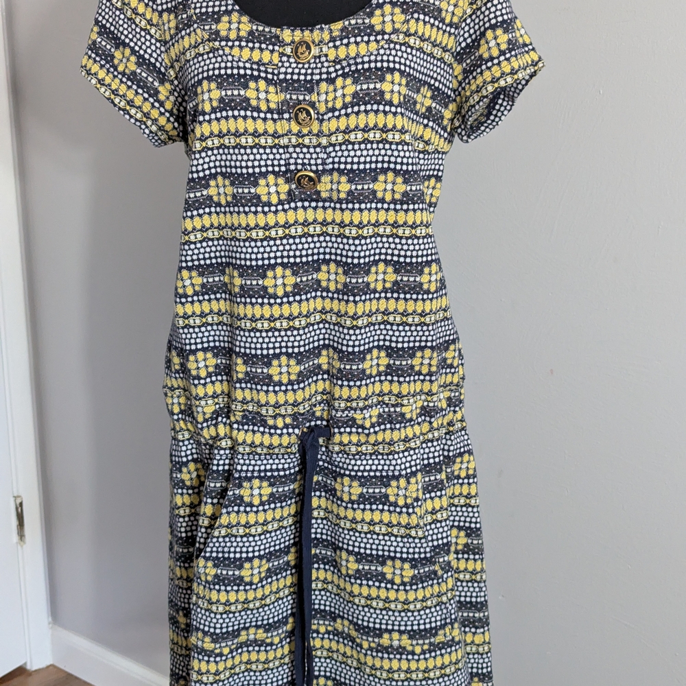 Juicy Couture Blue and Yellow Tie Front Midi Sundress